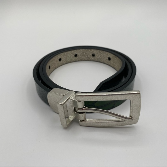 Coldwater Creek Leather Green Embossed Snake Print Belt with Nickel Buckle Sz S - Picture 6 of 15